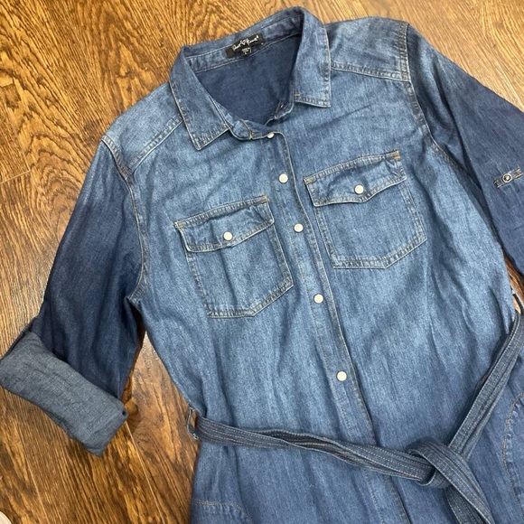 Denim Long-Sleeve Shirt Dress - Picture 11 of 12